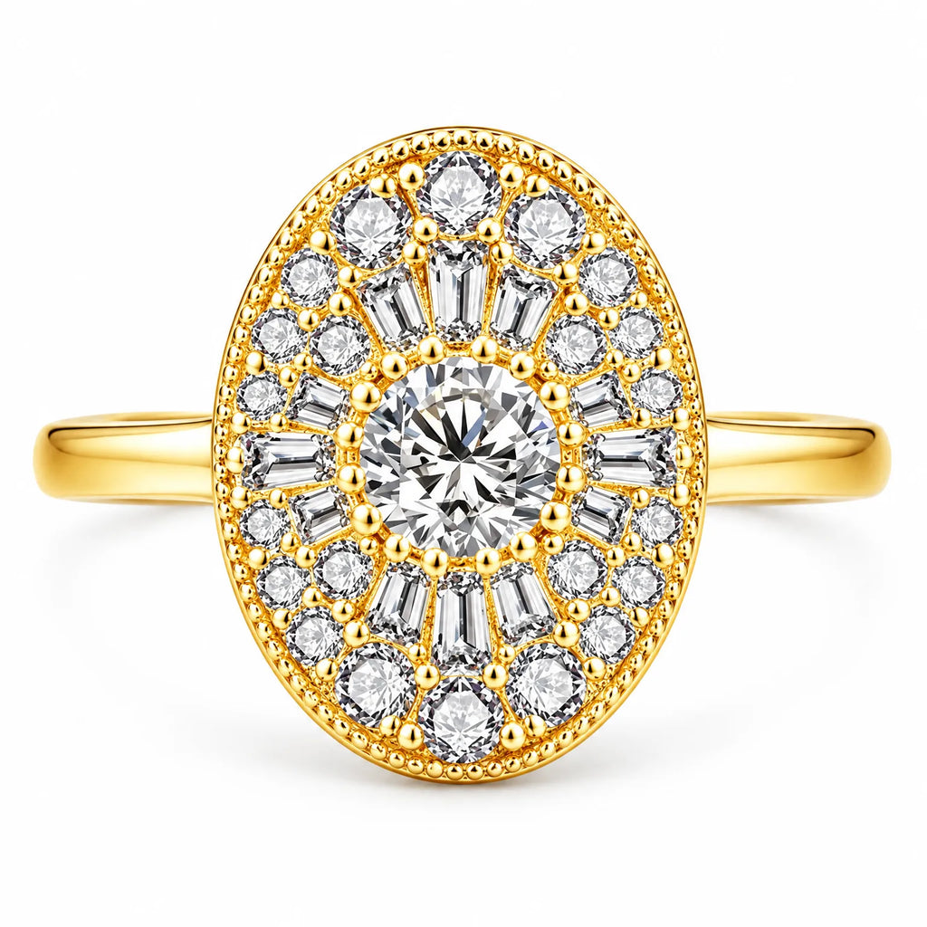 Novalia - Vintage Oval Sunburst Halo Ring Accessorizing Evening And Celebratory Attire
