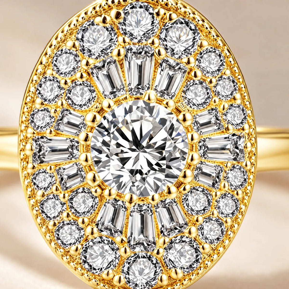 Novalia - Vintage Oval Sunburst Halo Ring Accessorizing Evening And Celebratory Attire