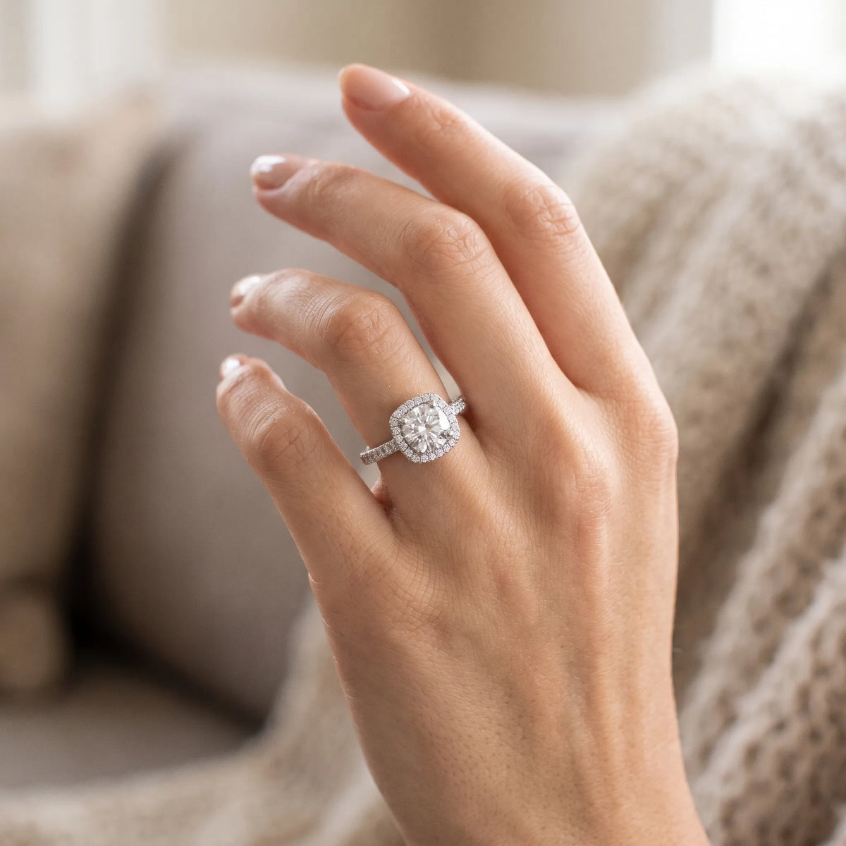 Solenne - Classic Halo Ring With Side Stones Adding A Bit Of Sparkle To Everyday Outfits