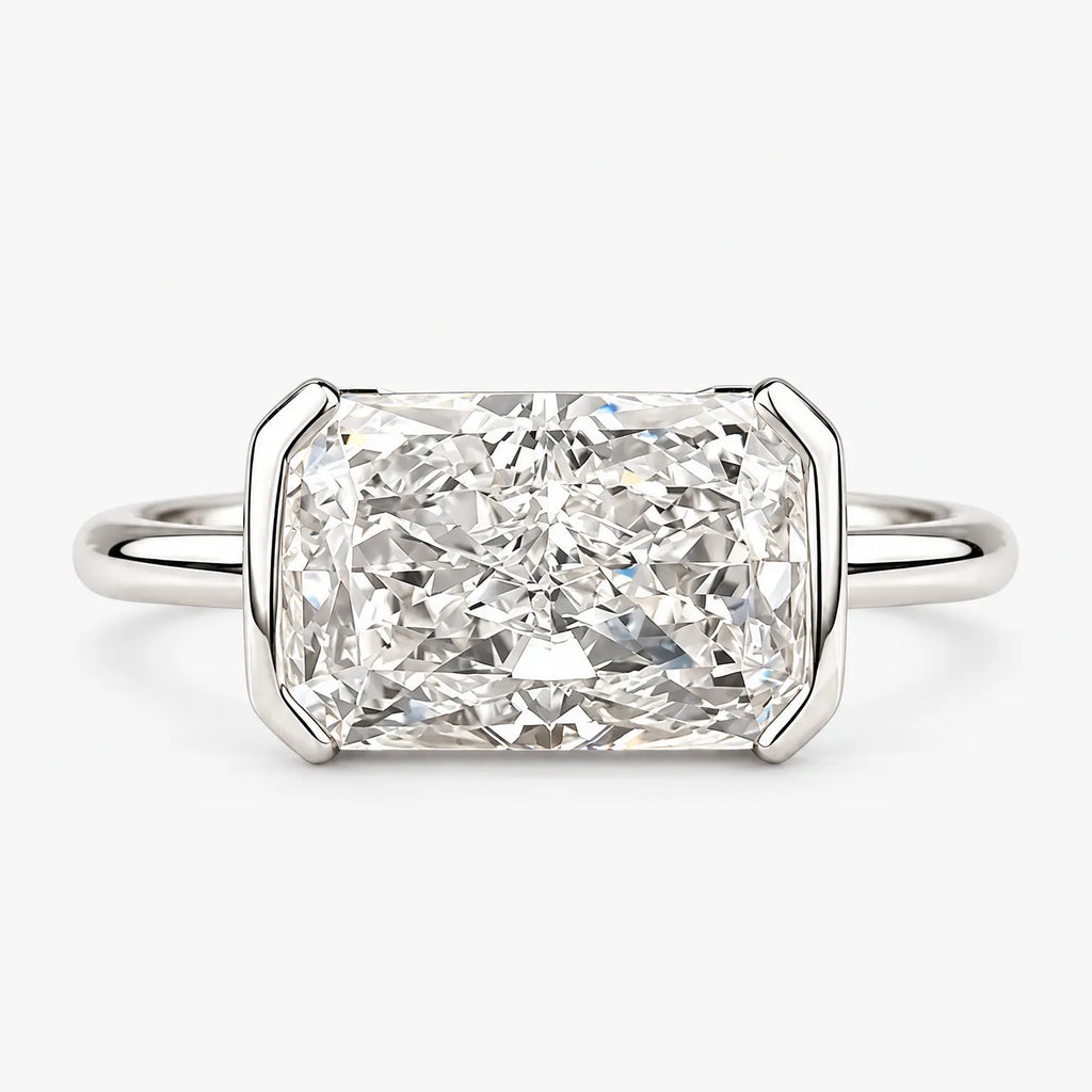 Solvane - Emerald Cut Semi Bezel Ring Elevating Daily Casual Outfits