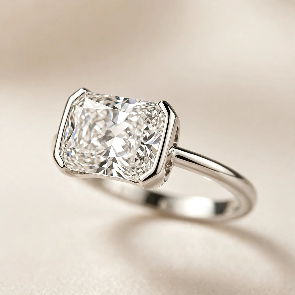 Solvane - Emerald Cut Semi Bezel Ring Elevating Daily Casual Outfits