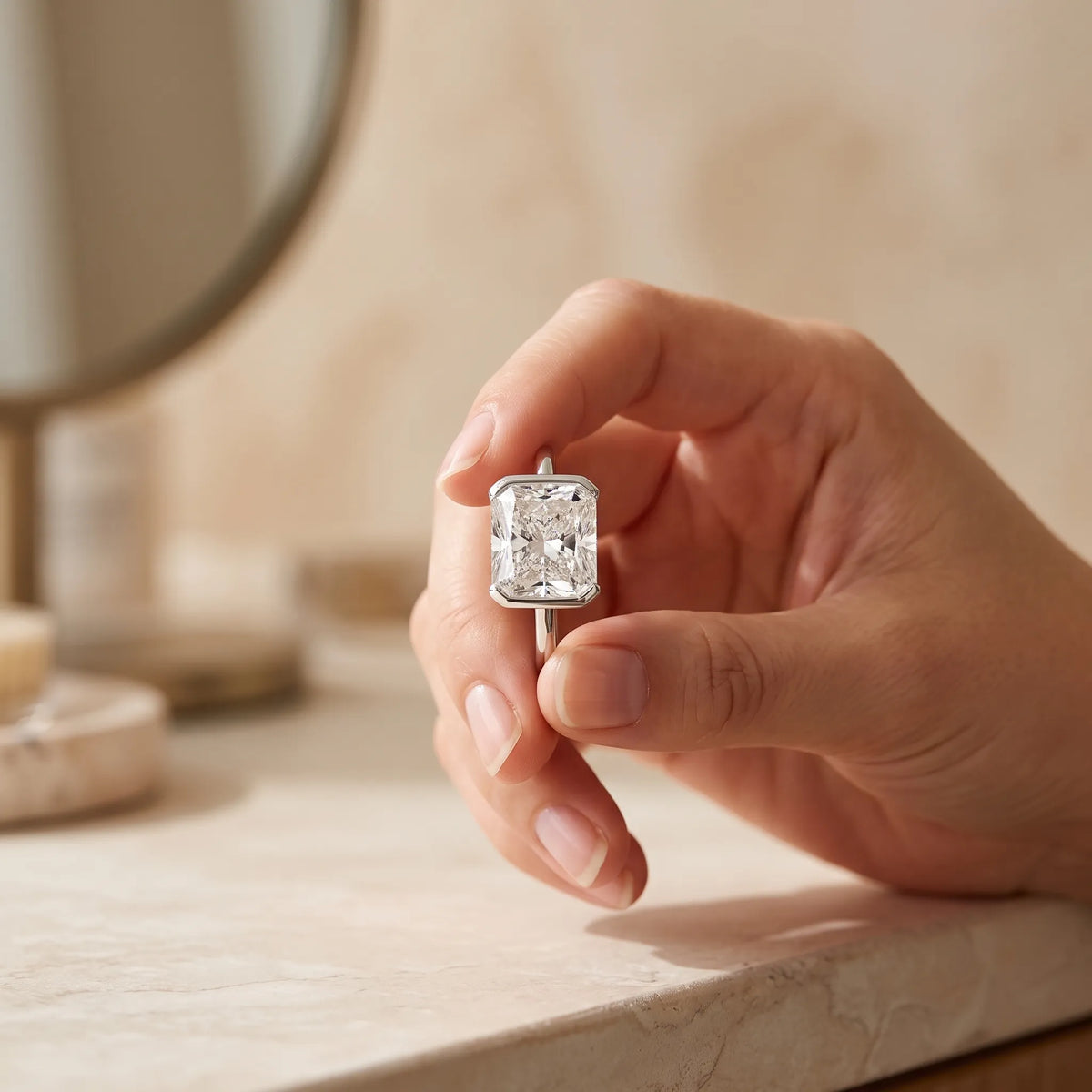 Solvane - Emerald Cut Semi Bezel Ring Elevating Daily Casual Outfits