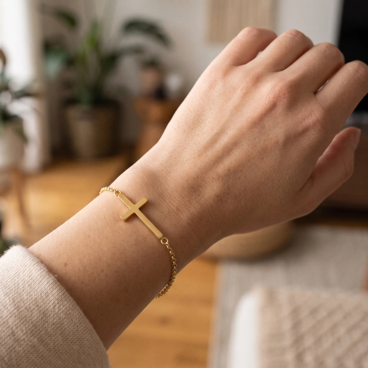Solvia - Thin Cross Chain Bracelet Wearing With Everyday Outfits