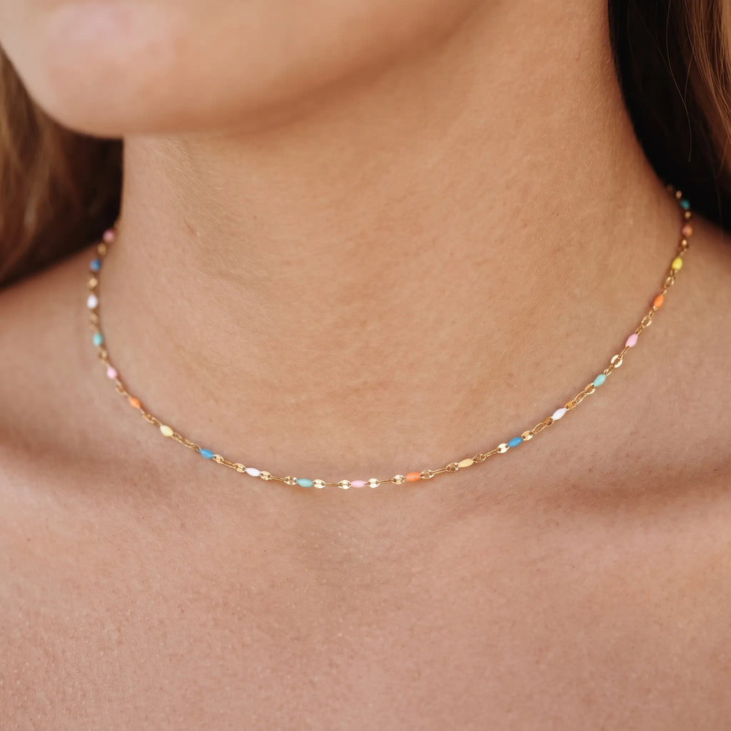 Tavelo - Dainty Chain Choker Necklace For Women Adding A Bit Of Color To Everyday Outfits