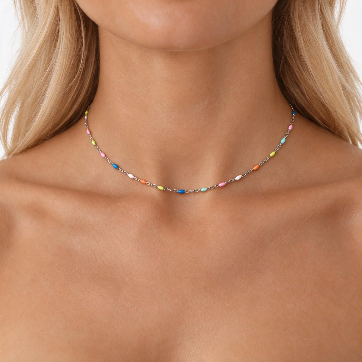 Tavelo - Dainty Chain Choker Necklace For Women Adding A Bit Of Color To Everyday Outfits