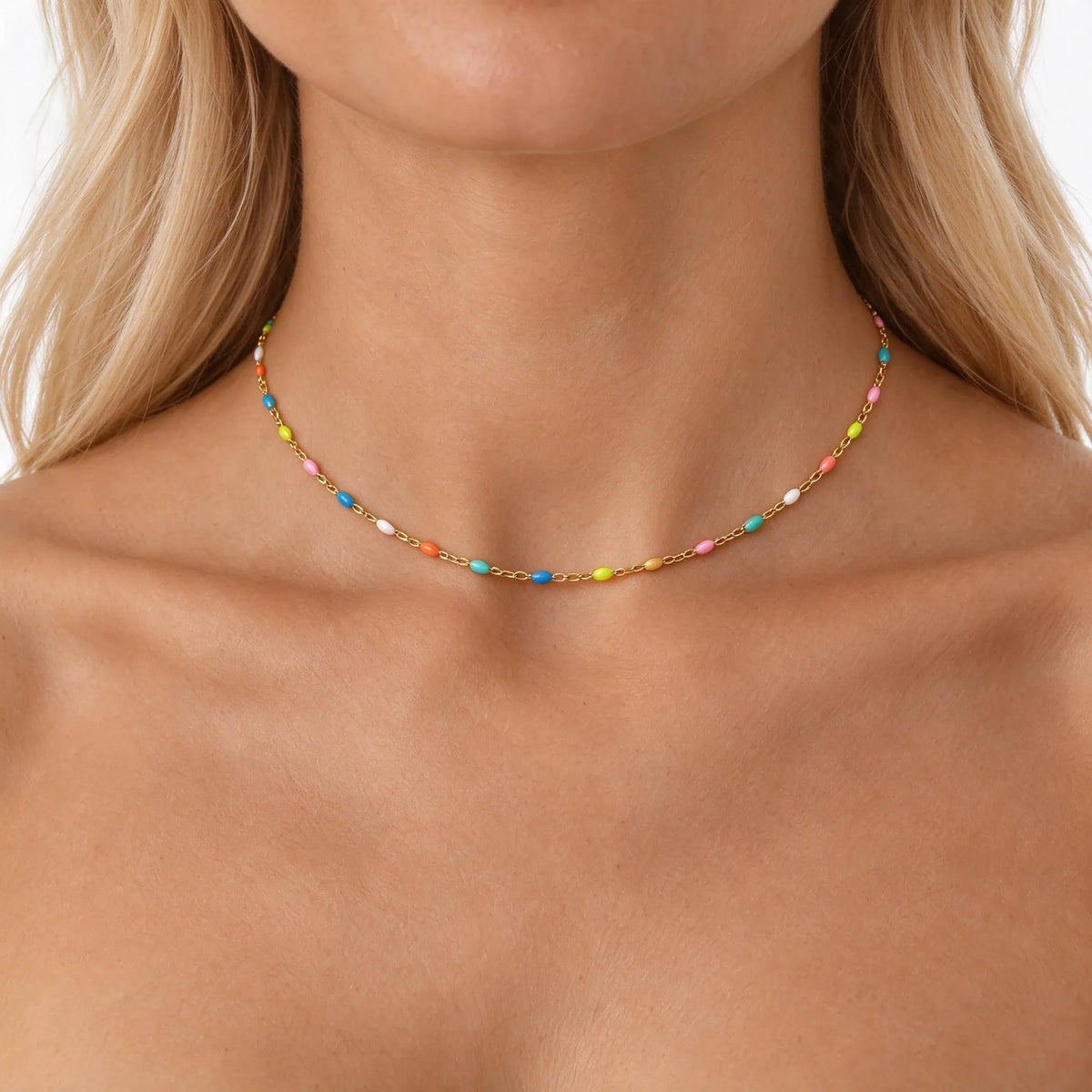 Tavelo - Dainty Chain Choker Necklace For Women Adding A Bit Of Color To Everyday Outfits