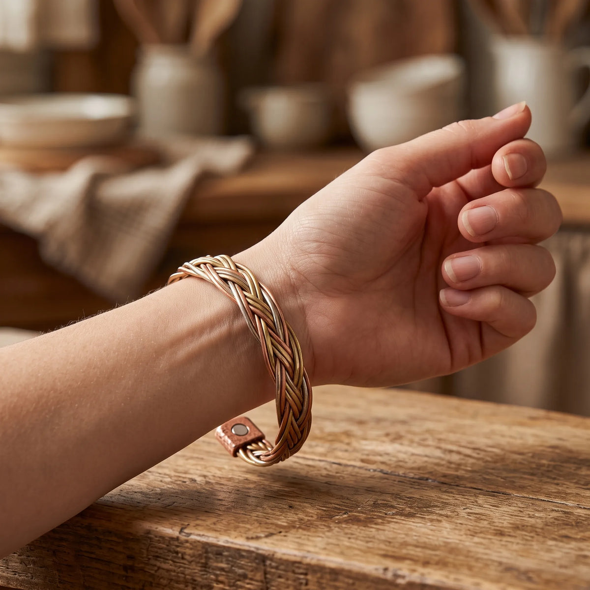 Tavrani - Braided Open Cuff Magnetic Bracelet Adding A Braided Accent To Daily Outfits