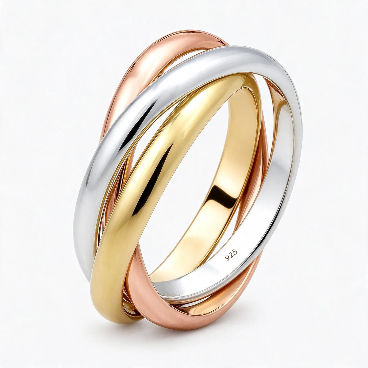 Tessaly - Interlocking Triple Band Ring Wearing On Its Own For An Everyday Look