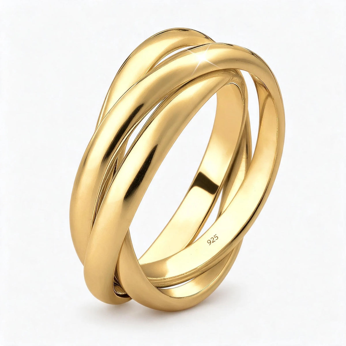 Tessaly - Interlocking Triple Band Ring Wearing On Its Own For An Everyday Look