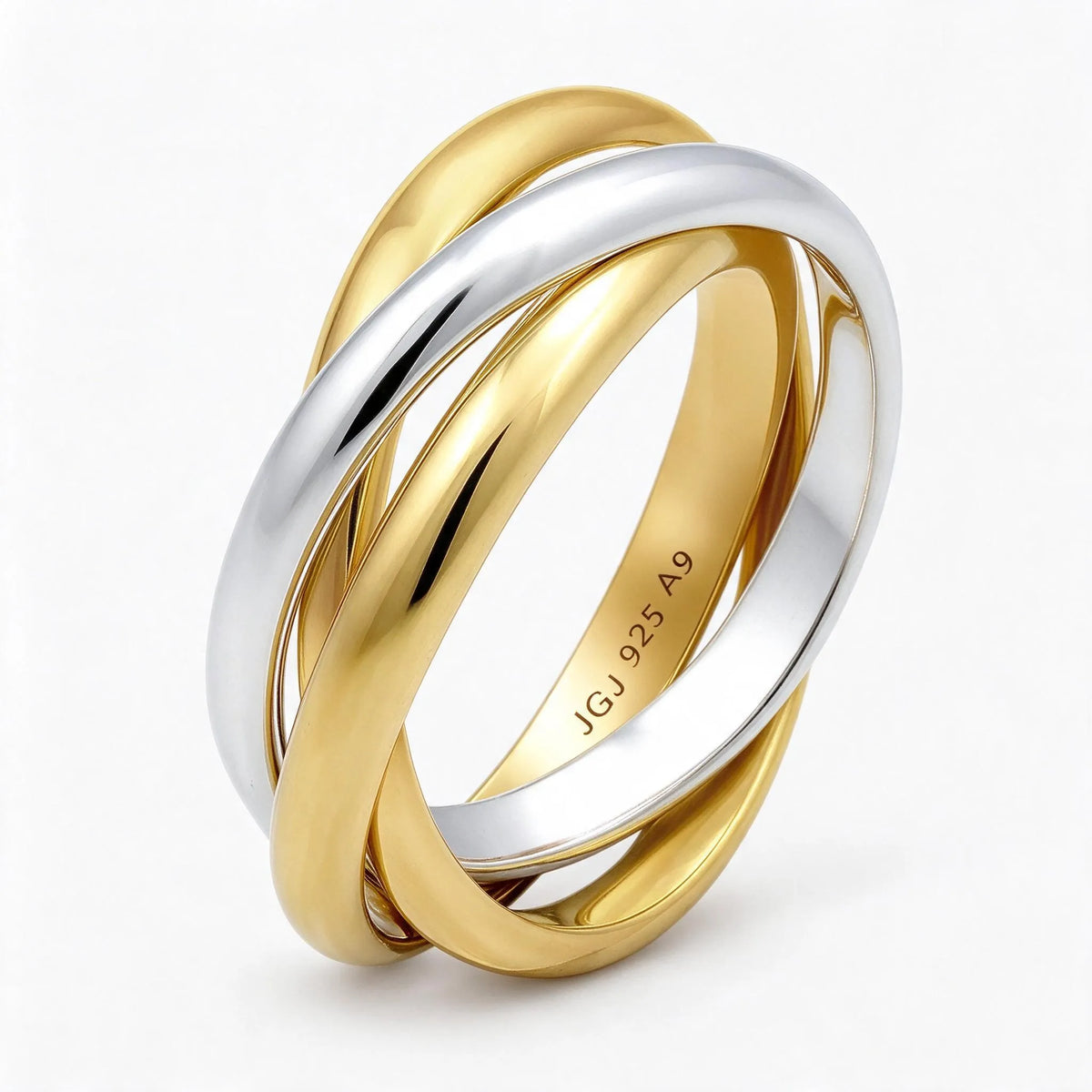 Tessaly - Interlocking Triple Band Ring Wearing On Its Own For An Everyday Look