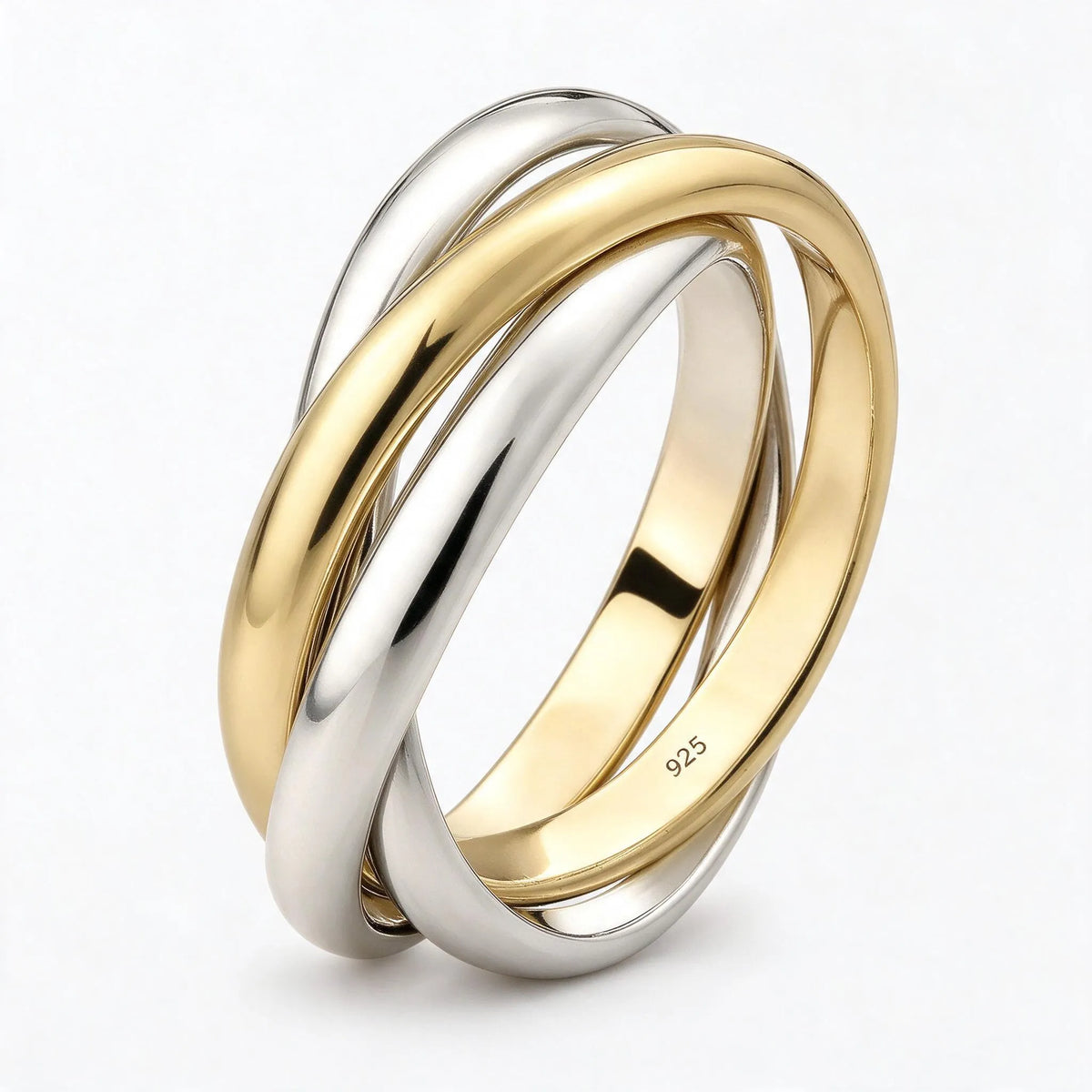 Tessaly - Interlocking Triple Band Ring Wearing On Its Own For An Everyday Look