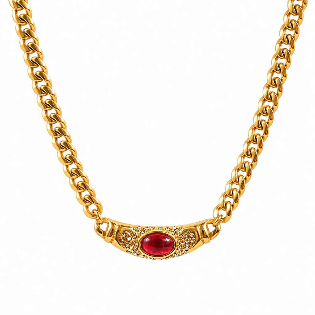 Thessaro - Statement Pendant Chain Necklace With Stone Adding A Bold Touch To Everyday Outfits