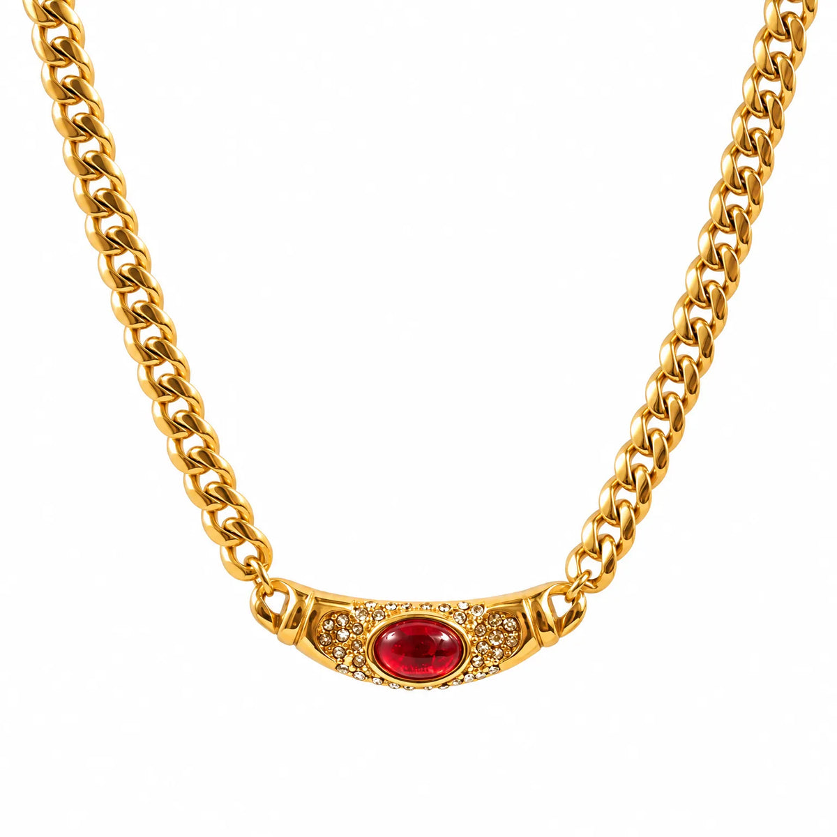 Thessaro - Statement Pendant Chain Necklace With Stone Adding A Bold Touch To Everyday Outfits