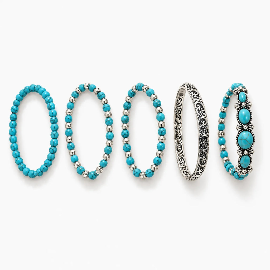 Tindra - Bohemian Turquoise Beaded Bracelet Set For Layering Stacking With Your Other Bracelets For A Layered Look