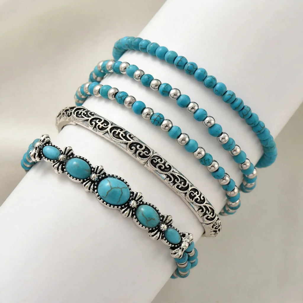 Tindra - Bohemian Turquoise Beaded Bracelet Set For Layering Stacking With Your Other Bracelets For A Layered Look