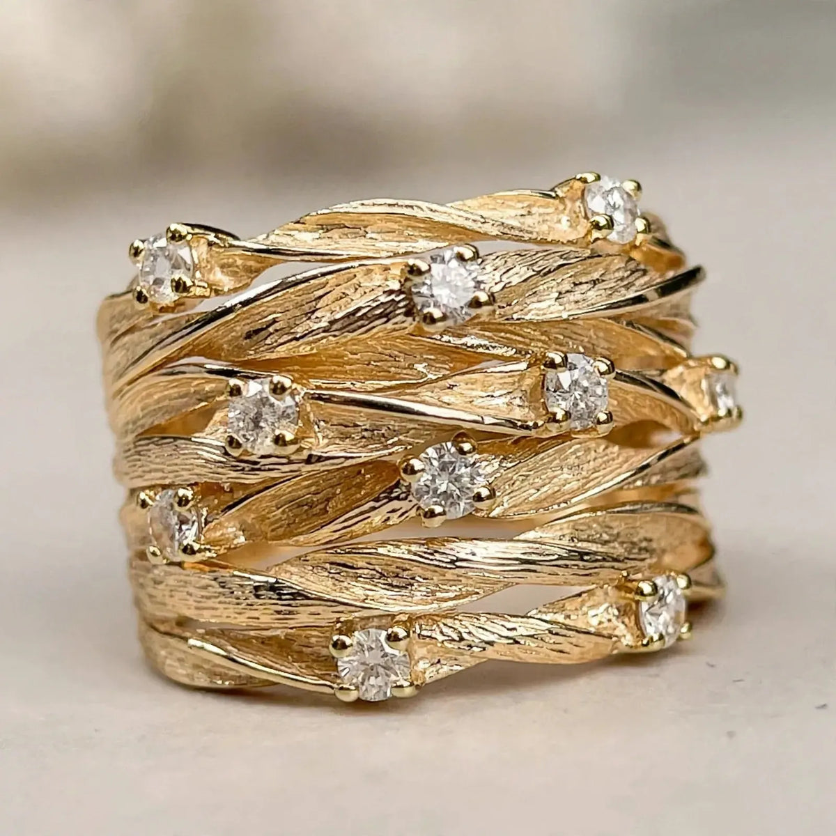 Trevina - Textured Woven Multi Band Ring Stacking With Everyday Jewelry Pieces