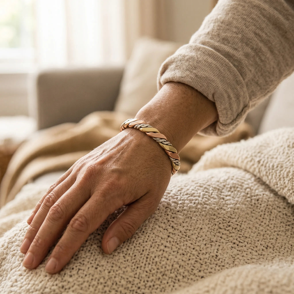 Trivex - Twisted Magnetic Open Cuff Bracelet Wearing As An Everyday Metallic Accessory