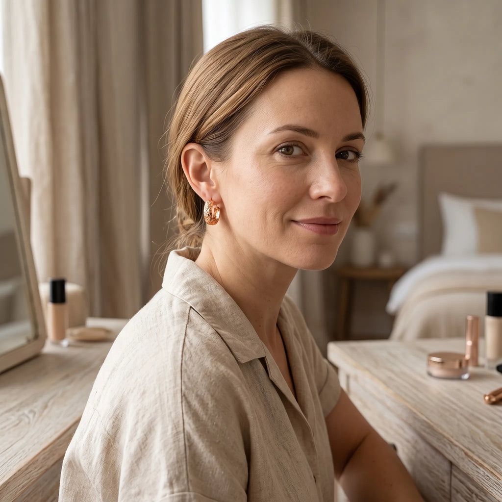 Vaelen - Textured Star Pattern Hoop Earrings Adding Warm Metallic Detail To Everyday Outfits
