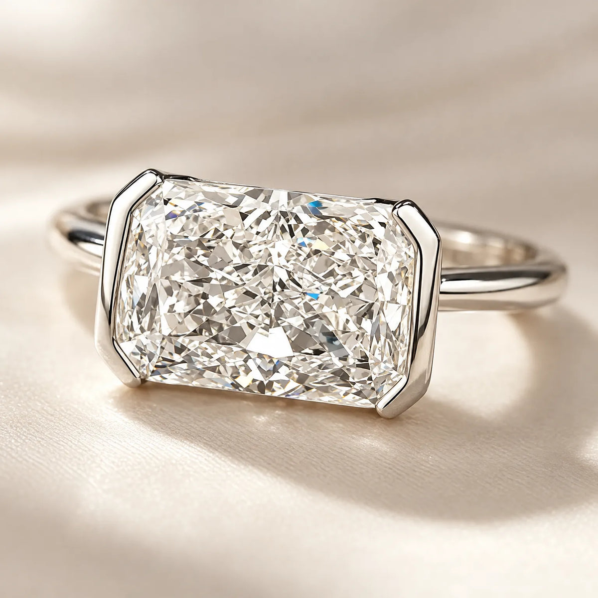Vaelis - Emerald Cut Semi Bezel Ring Elevating Everyday Casual Wear