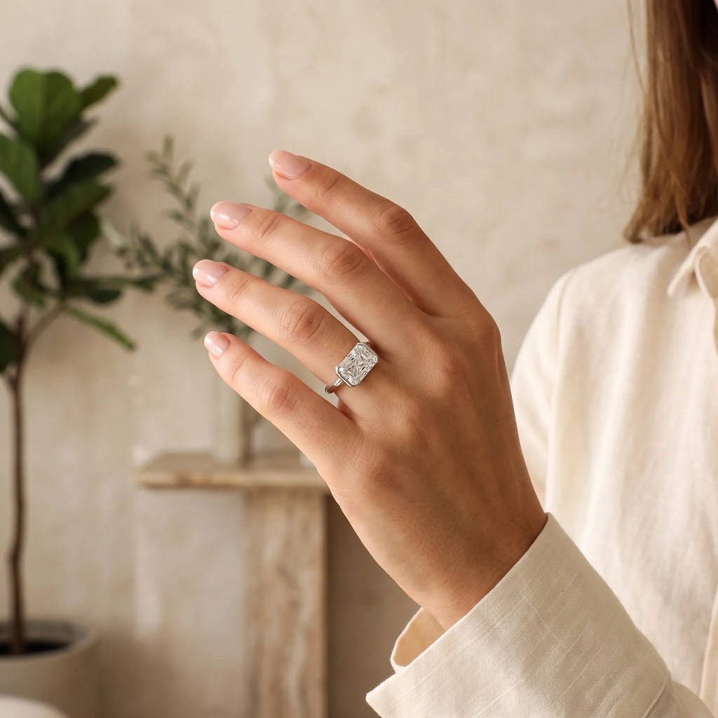 Vaelis - Emerald Cut Semi Bezel Ring Elevating Everyday Casual Wear