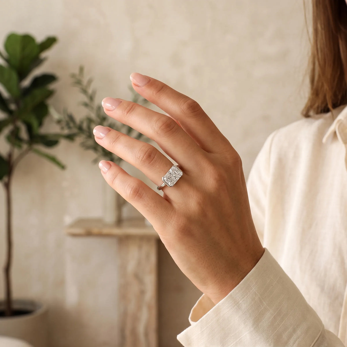 Vaelis - Emerald Cut Semi Bezel Ring Elevating Everyday Casual Wear