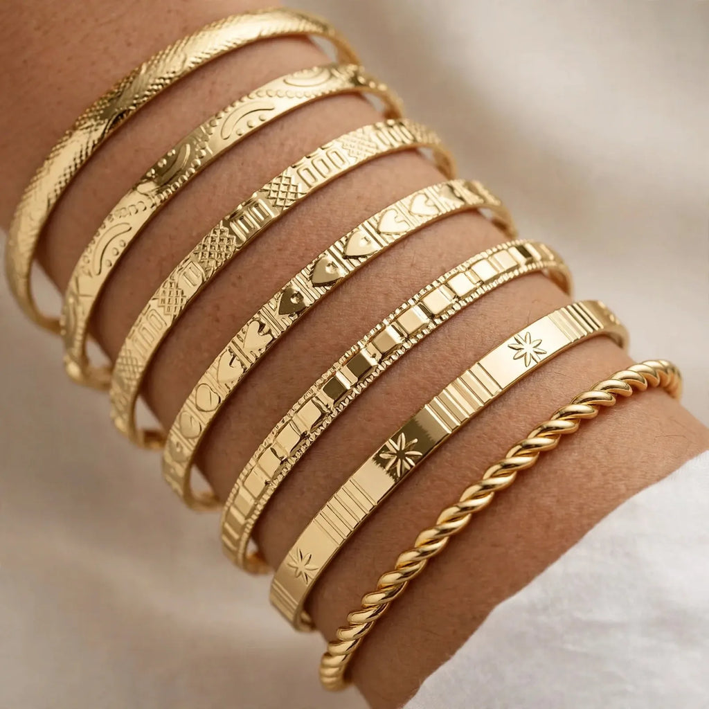 Vannora - Stackable Open Bangle Bracelet Set Styling A Layered Wrist Stack