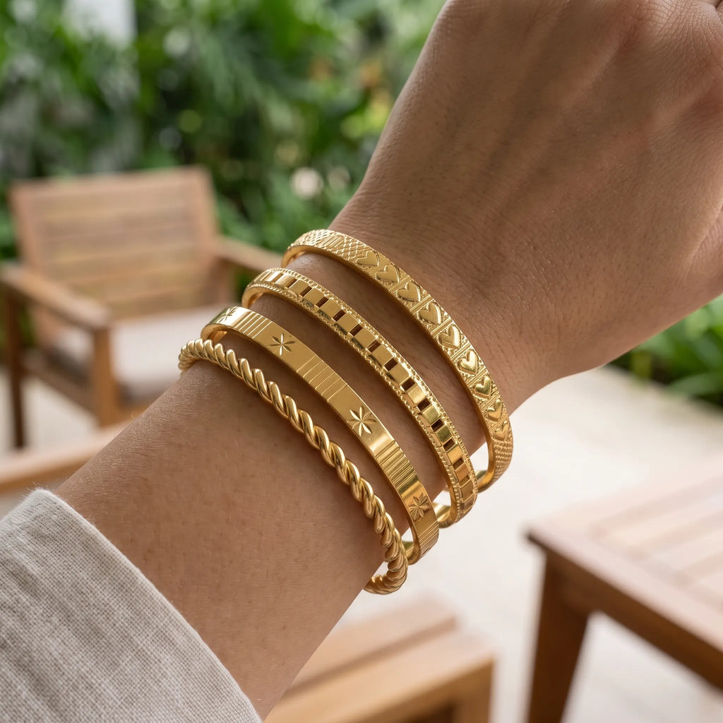 Vannora - Stackable Open Bangle Bracelet Set Styling A Layered Wrist Stack