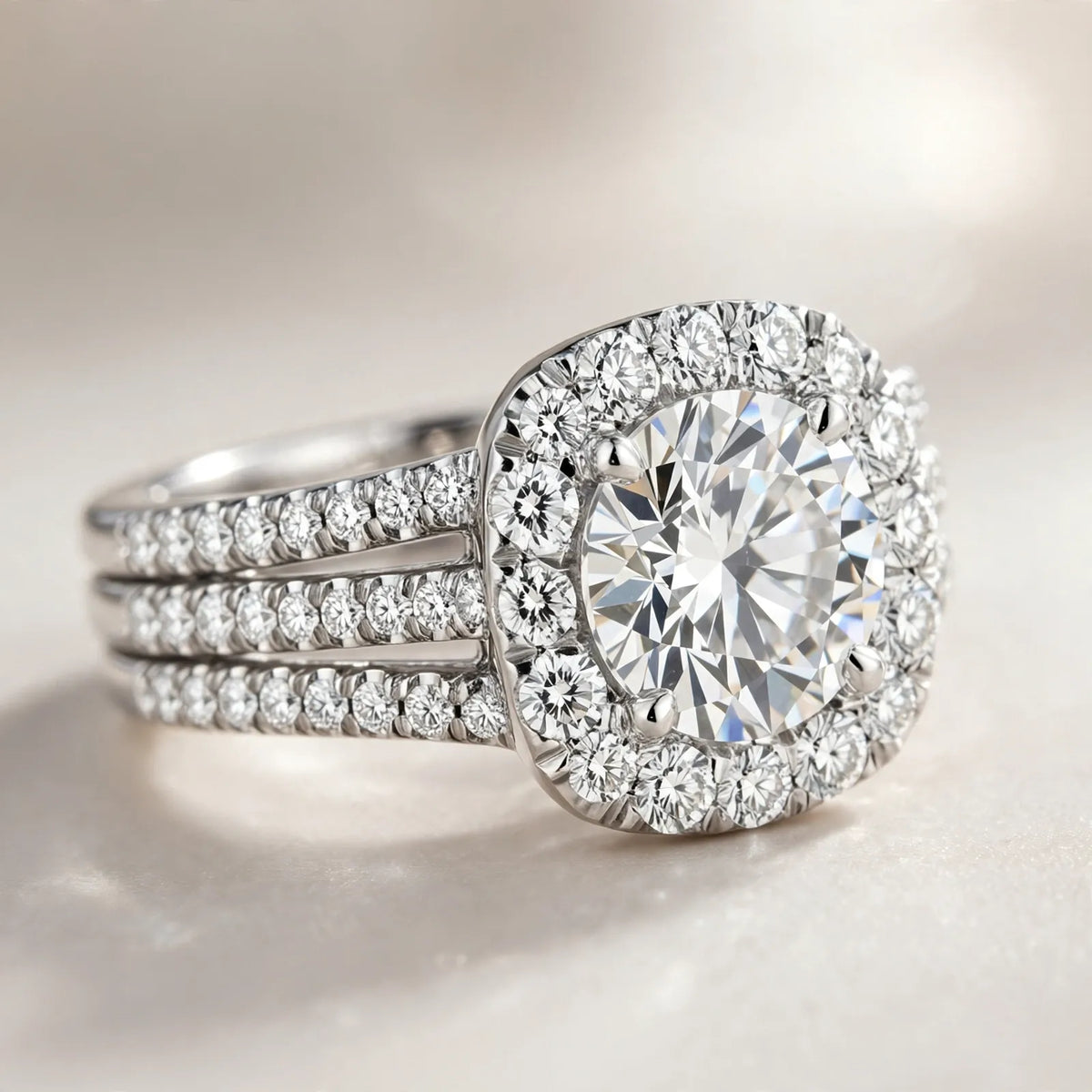 Veleria - Round Cut Pavé Halo Ring Styling For Romantic Evenings And Anniversaries