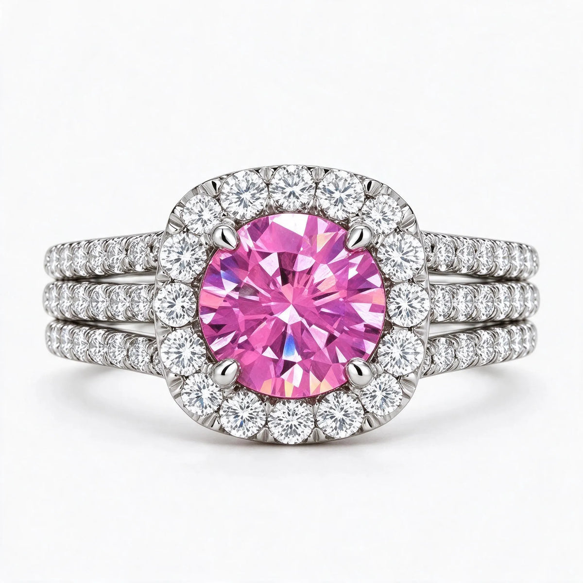 Veleria - Round Cut Pavé Halo Ring Styling For Romantic Evenings And Anniversaries