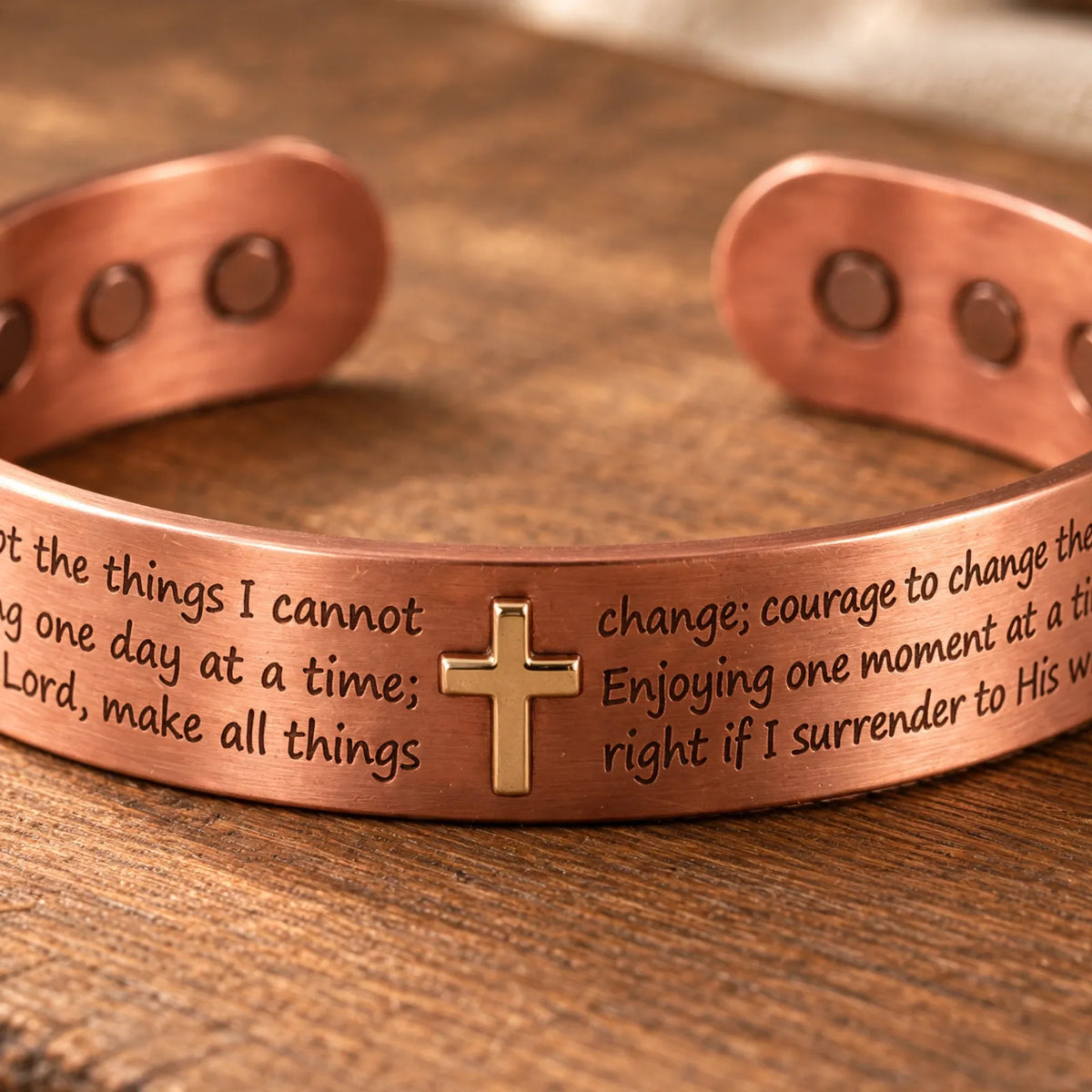 Vellora - Open Cuff Prayer Bracelet Wearing As A Daily Inspirational Reminder