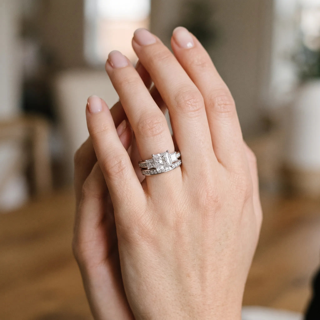 Velmora - Three-Stone Promise Ring With Channel Band Wearing As A Promise Ring
