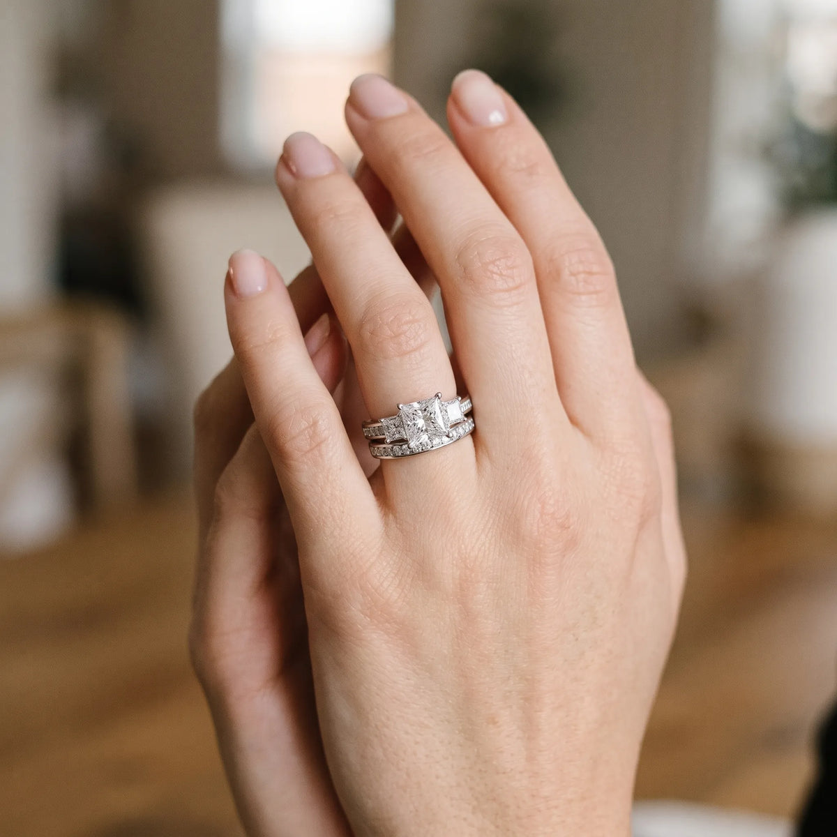 Velmora - Three-Stone Promise Ring With Channel Band Wearing As A Promise Ring