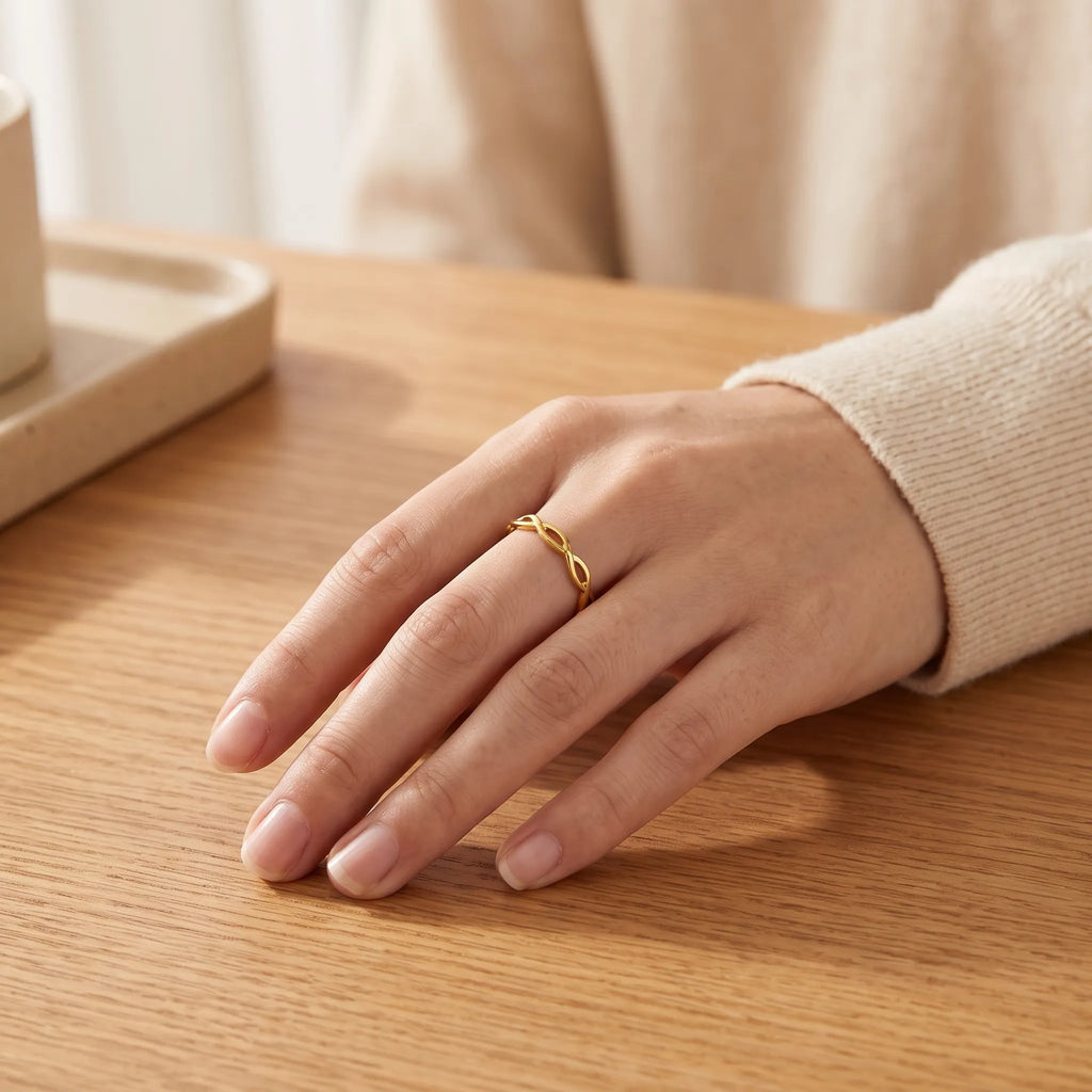 Velvane - Open Interlaced Band Ring With A Woven Look Add A Quiet Touch Of Shine To Everyday Outfits