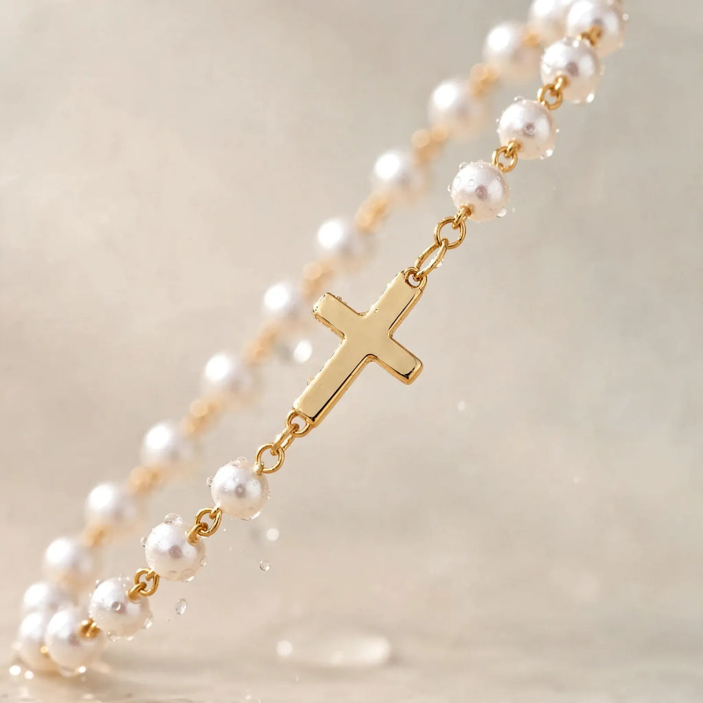 Verenne - Beaded Bracelet With A Sideways Cross Adding A Simple Faith-Inspired Touch To Everyday Outfits