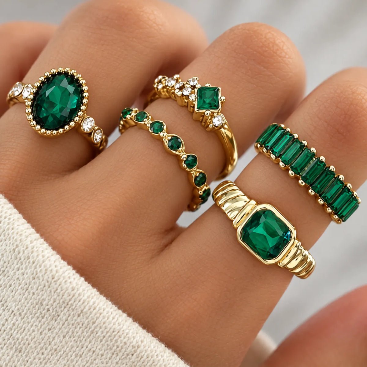 Vervana - Faceted Stone Stackable Ring Set Mixing And Matching Across Multiple Fingers