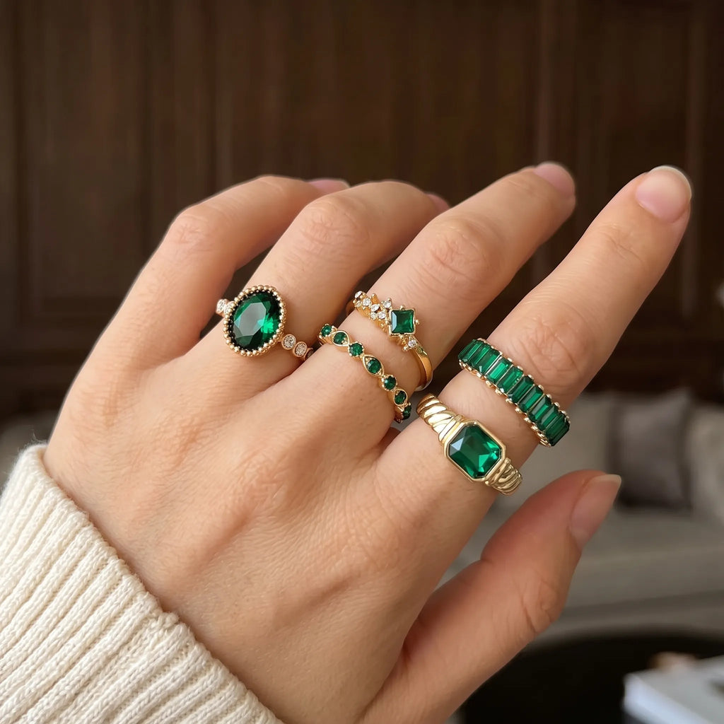 Vervana - Faceted Stone Stackable Ring Set Mixing And Matching Across Multiple Fingers