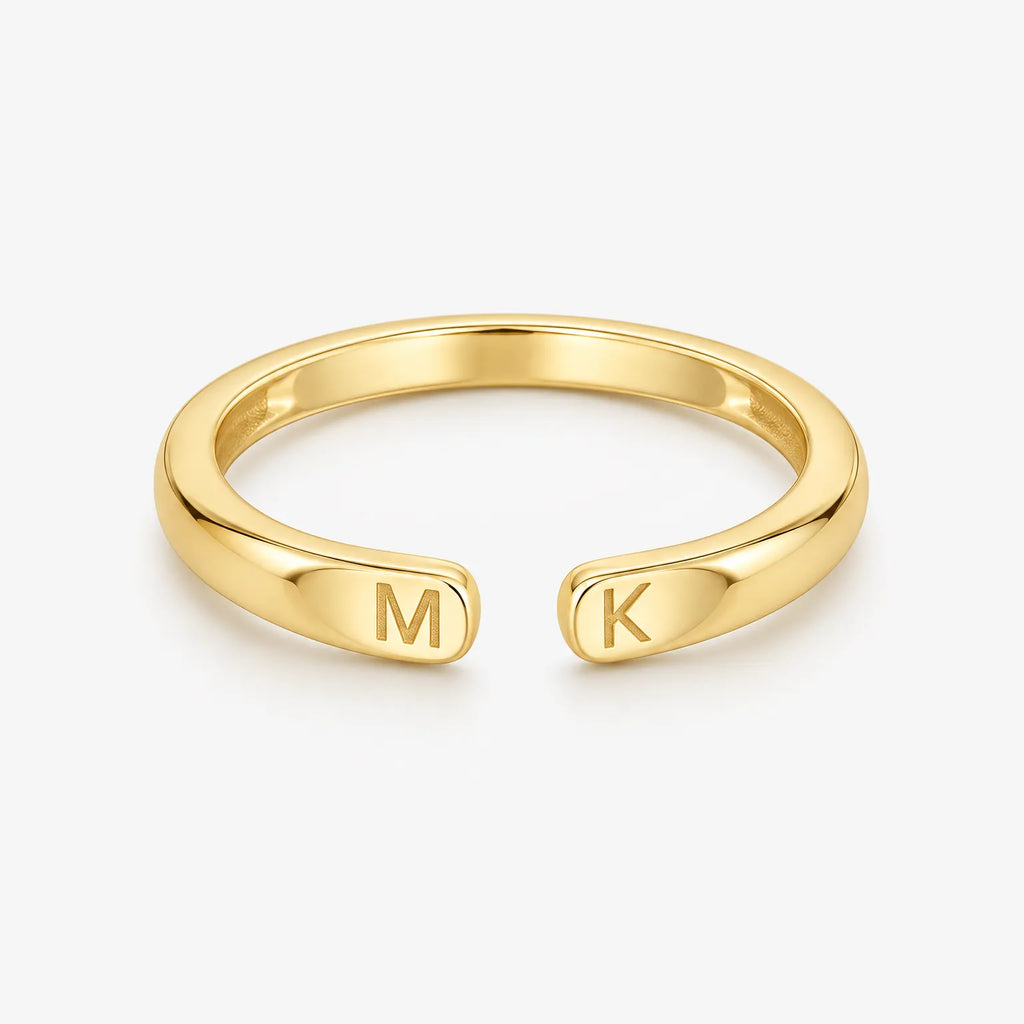 Vestane - Engraved Initial Ring, Adjustable Open Style Wearing Your Own Initials Every Day