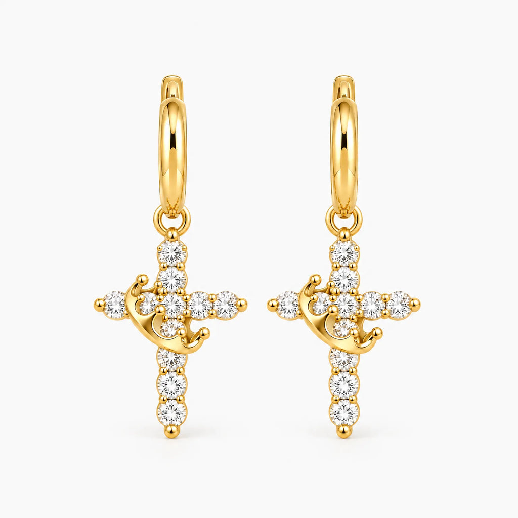 Veyra - Hoop Earrings With Cross Drop Adding A Small Touch Of Shine To Everyday Outfits