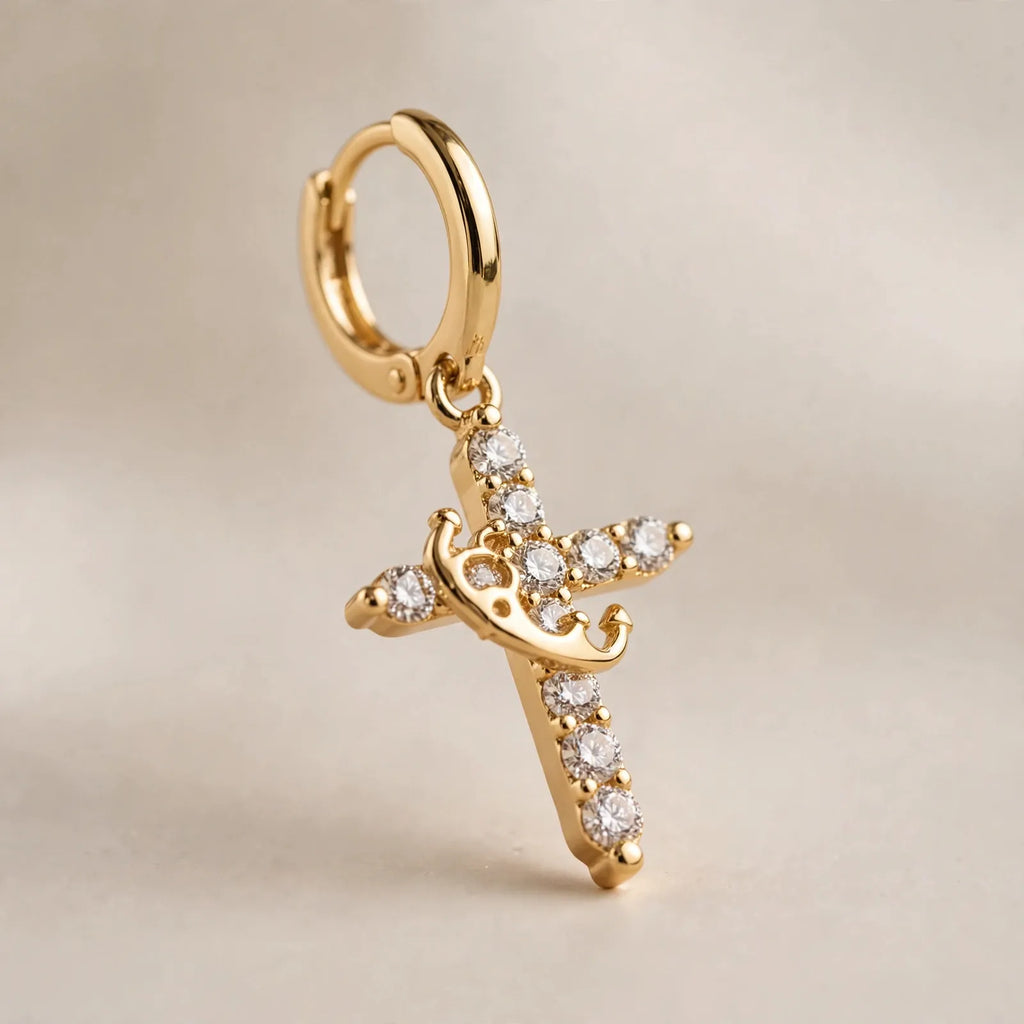 Veyra - Hoop Earrings With Cross Drop Adding A Small Touch Of Shine To Everyday Outfits