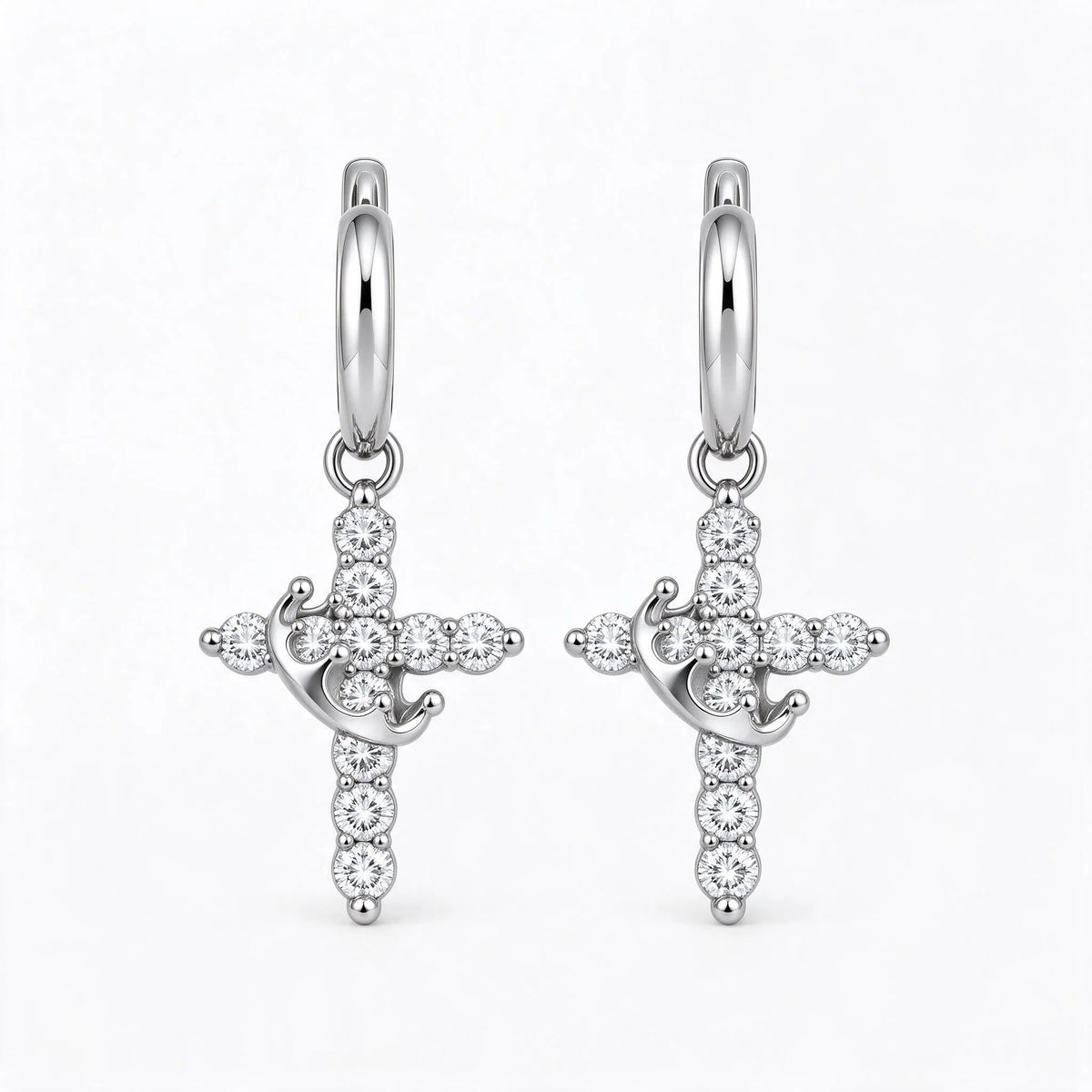 Veyra - Hoop Earrings With Cross Drop Adding A Small Touch Of Shine To Everyday Outfits