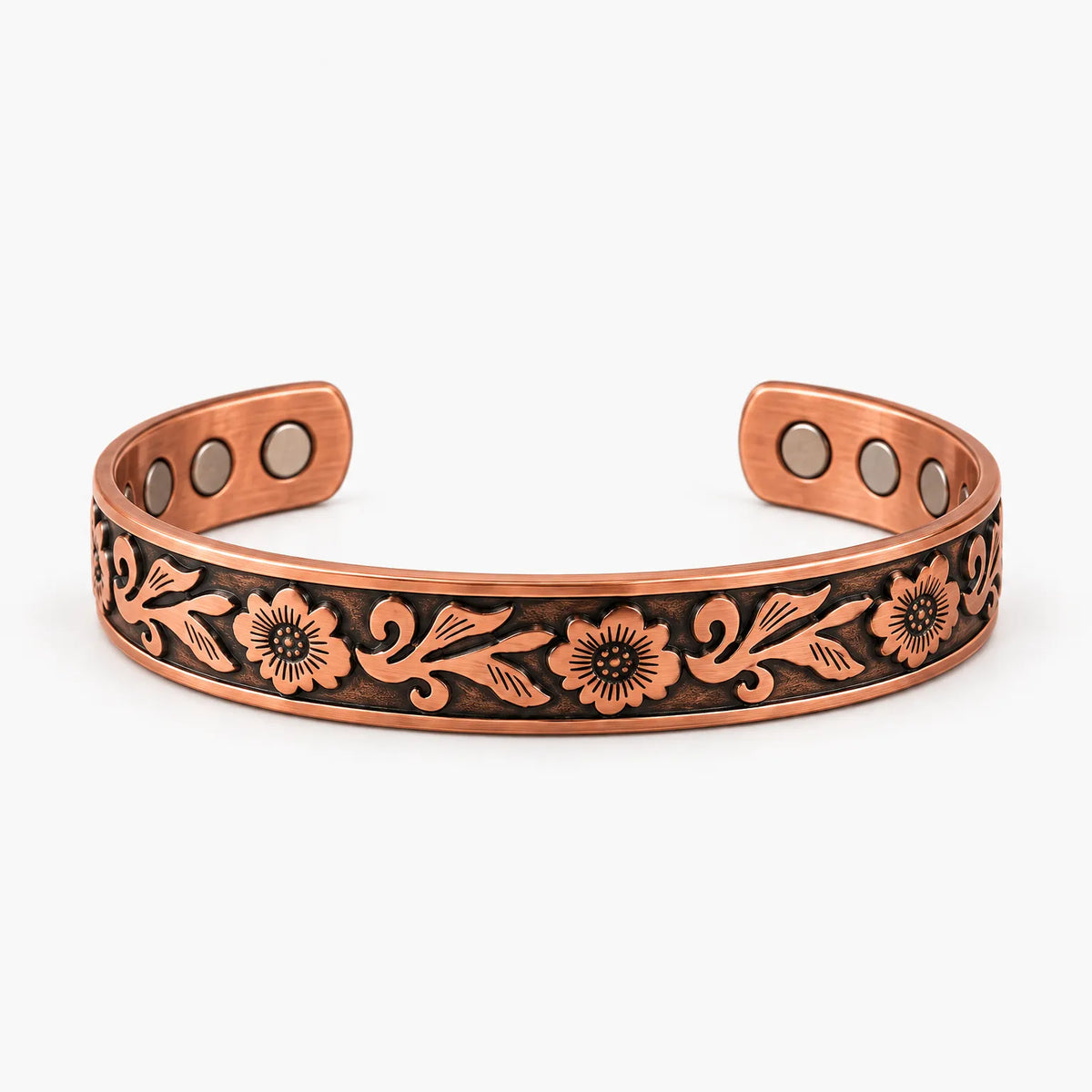Vinelura - Floral Embossed Magnetic Cuff Bracelet Accessorizing Everyday Casual And Formal Outfits
