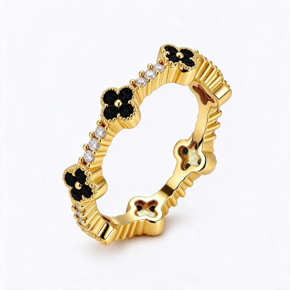Viorica - Four-Leaf Clover Motif Band Ring Accent Everyday Casual And Tailored Outfits