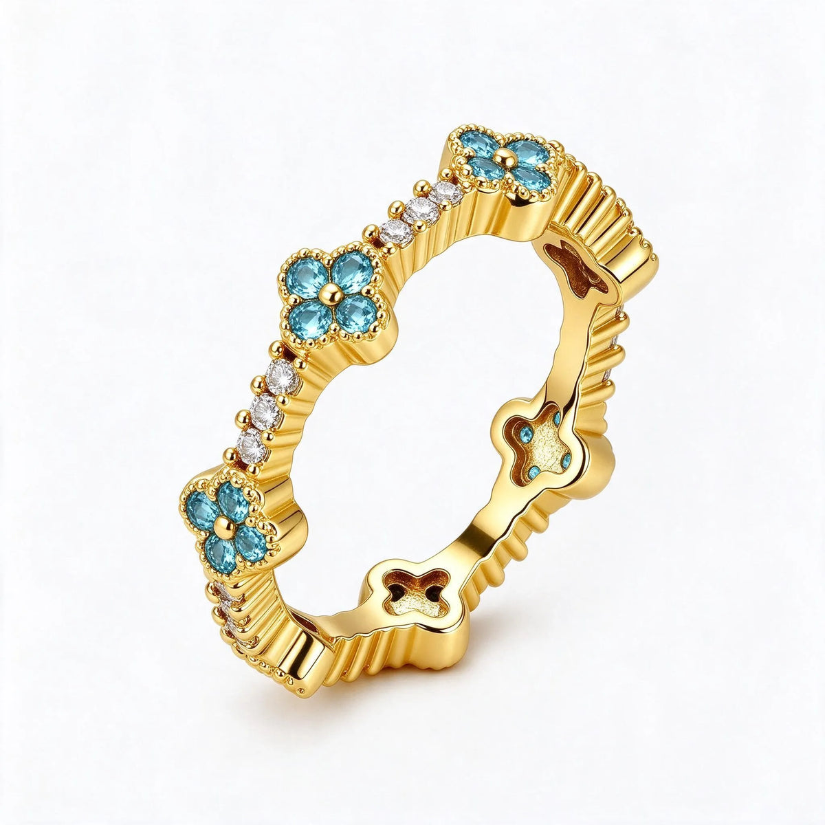 Viorica - Four-Leaf Clover Motif Band Ring Accent Everyday Casual And Tailored Outfits