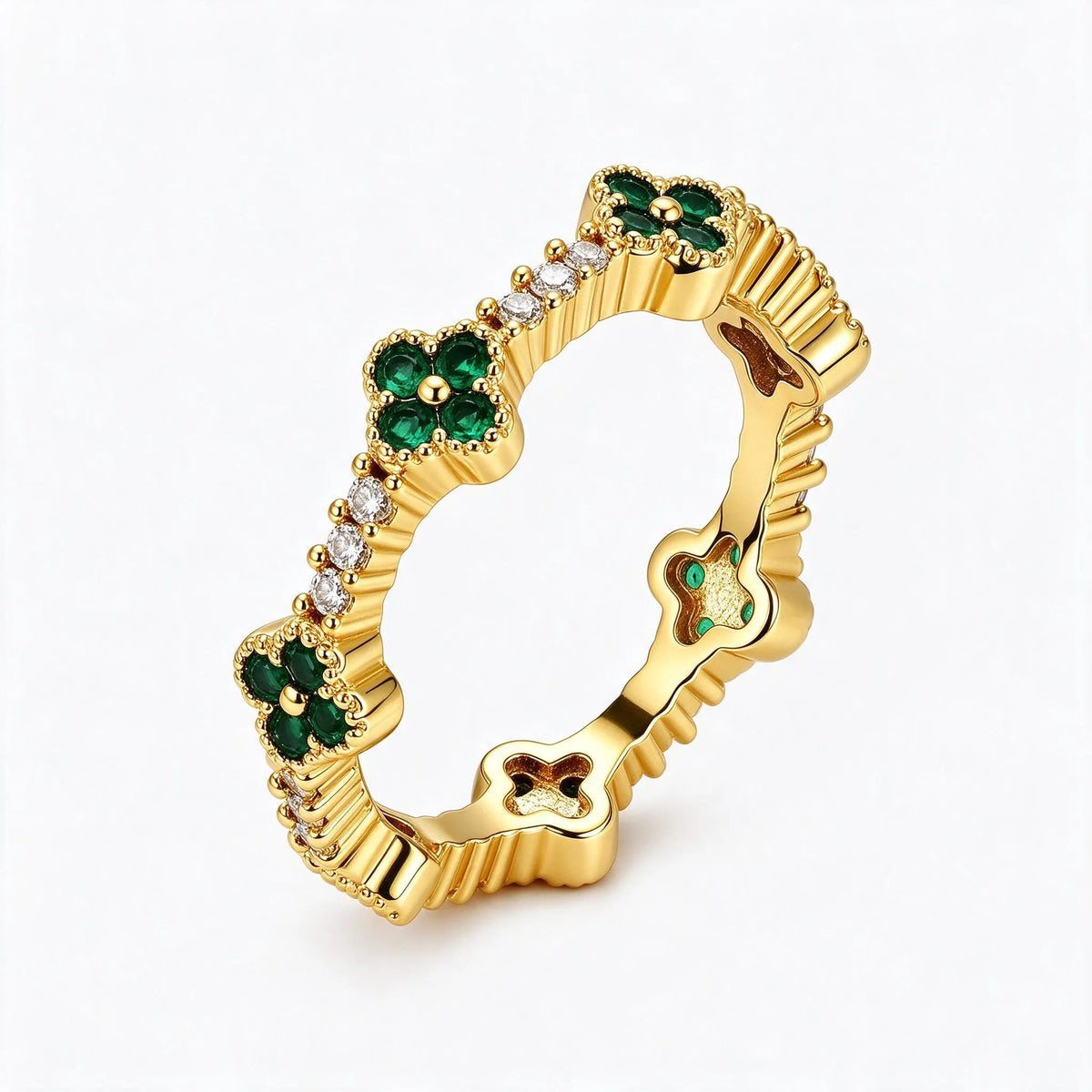 Viorica - Four-Leaf Clover Motif Band Ring Accent Everyday Casual And Tailored Outfits