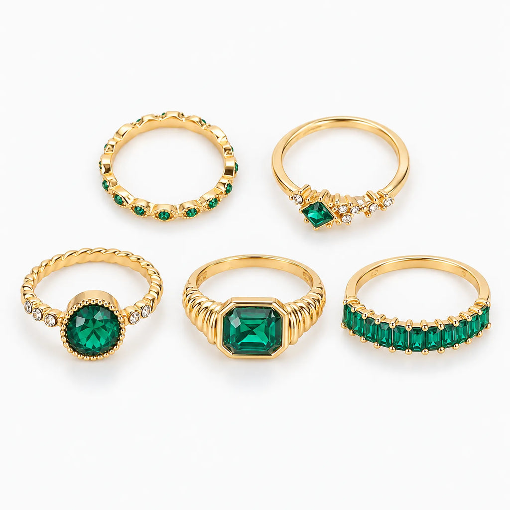 Vistoria - Faceted Stone Stackable Ring Set Stack Multiple Bands Across Different Fingers