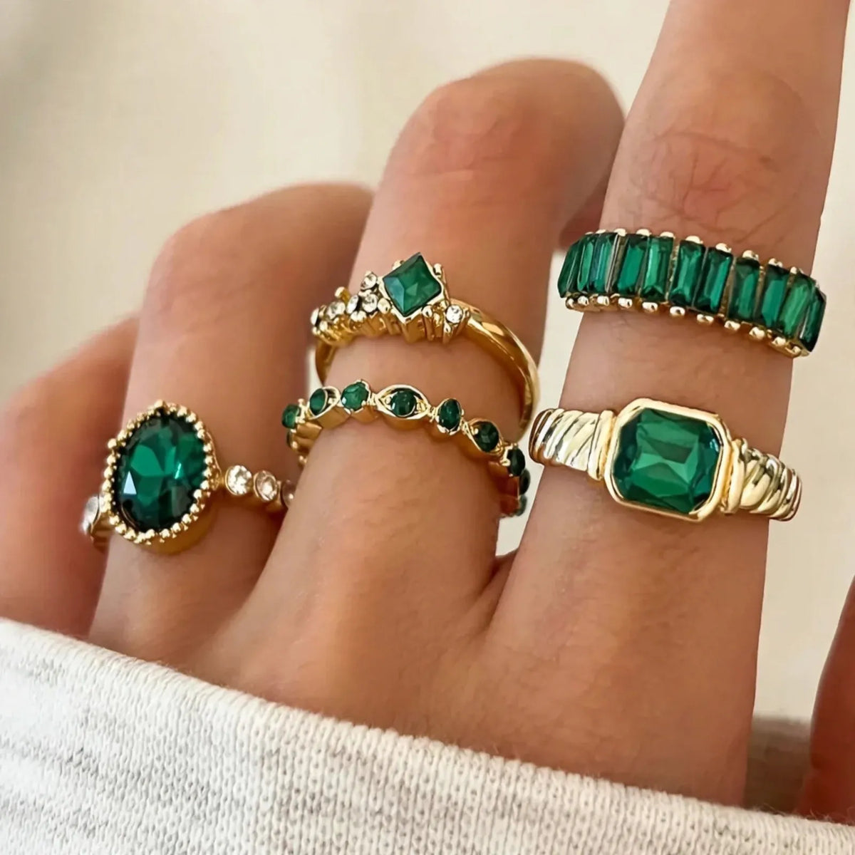 Vistoria - Faceted Stone Stackable Ring Set Stack Multiple Bands Across Different Fingers