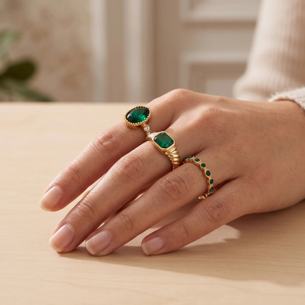 Vistoria - Faceted Stone Stackable Ring Set Stack Multiple Bands Across Different Fingers