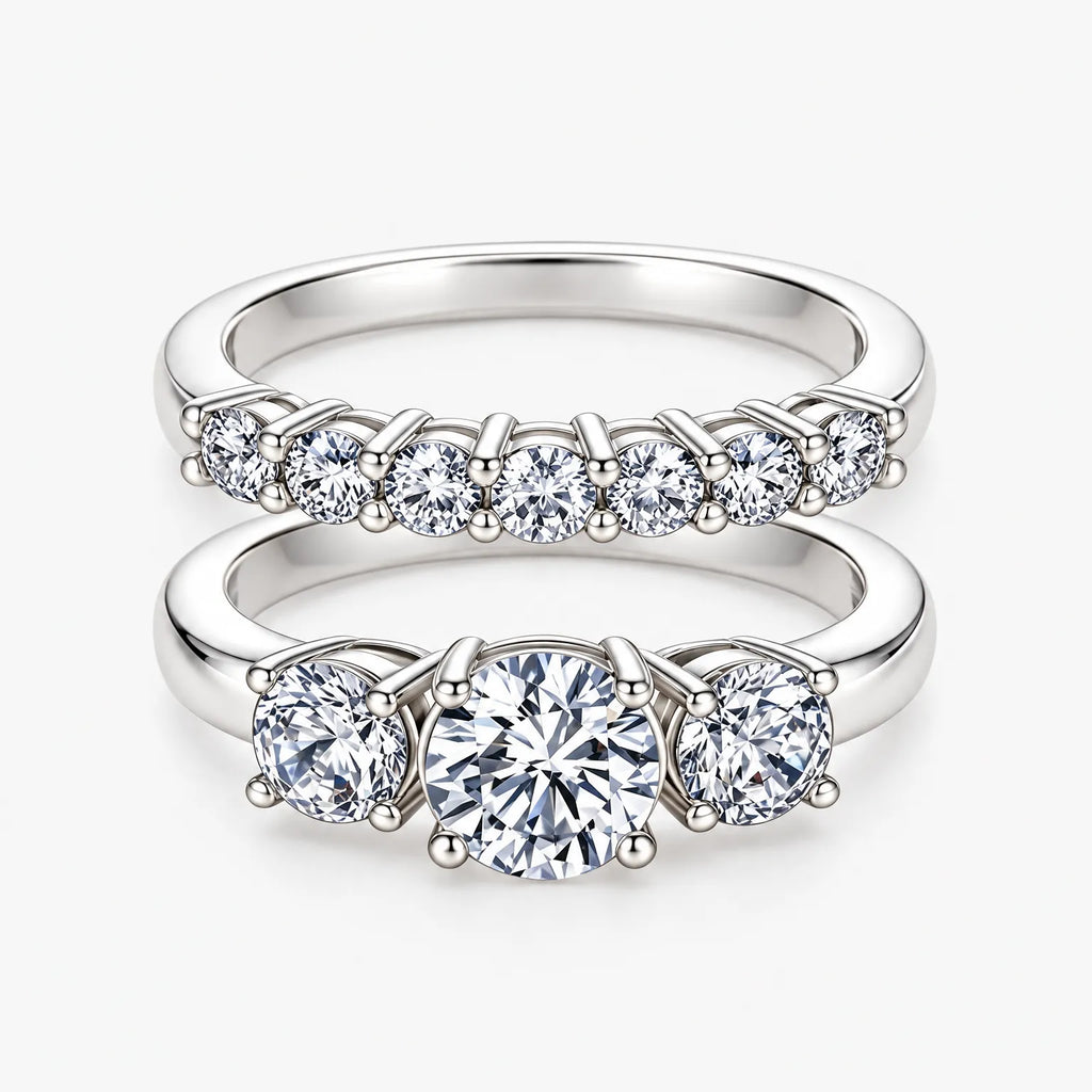 Vondira - Three Stone Bridal Ring Set Marking Engagements And Milestone Anniversaries