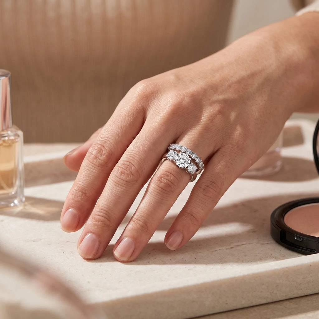 Vondira - Three Stone Bridal Ring Set Marking Engagements And Milestone Anniversaries