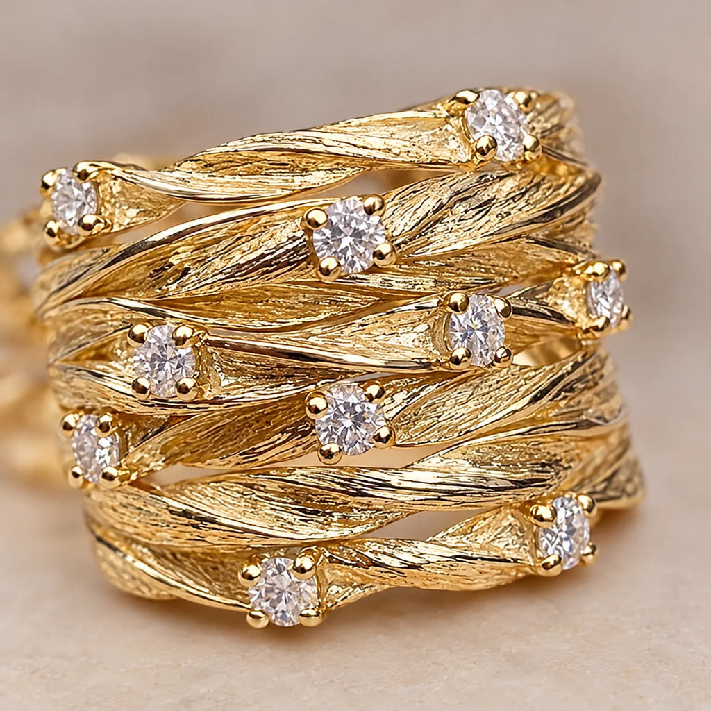 Vondora - Textured Woven Statement Band Ring Elevate Everyday Casual Or Formal Outfits